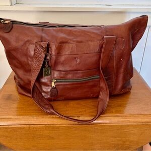 Frye Brown Leather Weekender Tote Bag